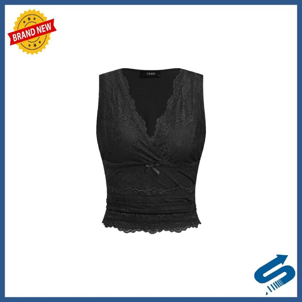 Lace Crop Tank Top V-Neck Ruched Y2K Summer Sleeveless Women's Top